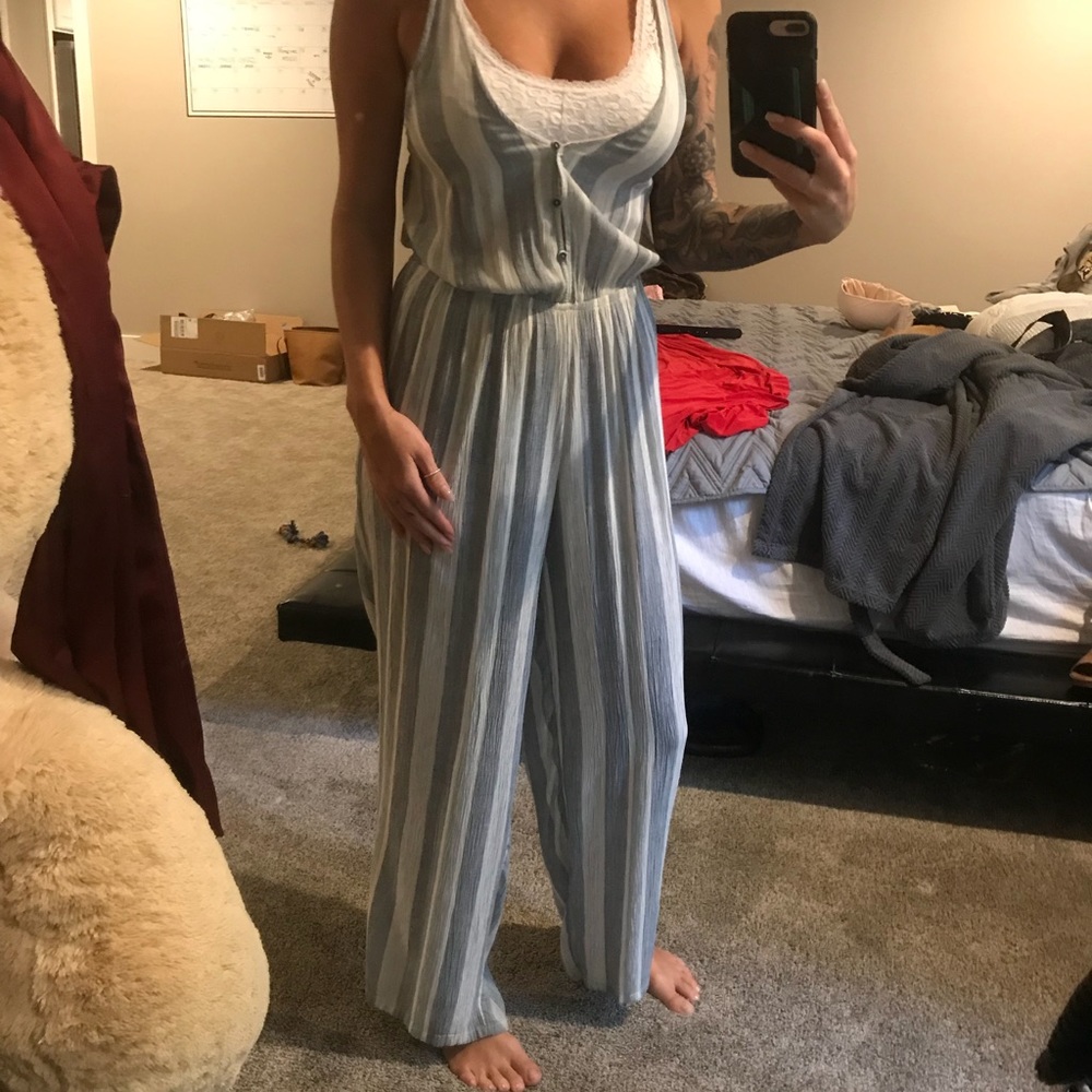 Blue striped jumpsuit